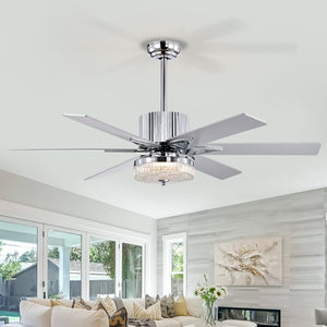 52'' Modern Ceiling Fans with Remote, Wood Ceiling Fan with Lights, LED Ceiling Fan Light with 6 Blade, 3 Speed AC Motor Indoor Ceiling Fan--Chrome