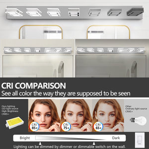 45.3" LED Modern Chrome Vanity Light Bathroom Acrylic Mirror Front Light Rectangular 7 Lights