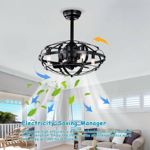 18" Matte Black Cage Ceiling Fan Light Industrial Style Ceiling Fan Light Kit Three-speed Adjustment Ceiling Fan