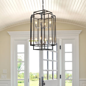 18.1" Vintage Lantern Chandelier Farmhouse Candle Chandelier (Black & Silver)