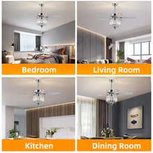 Load image into Gallery viewer, 52&quot; Crystal Ceiling Fan, Modern Electrical Fan with 5 Wood Reversible Blades, 4 Bulbs Not Included,Noiseless Reversible AC Motor (Chrome)
