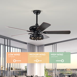 52'' Farmhouse Ceiling Fan Dual Finish Blades Industrial Fandelier --Matte Black