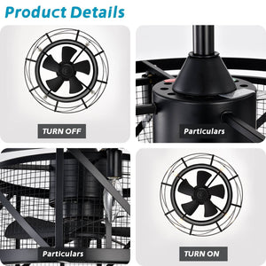 20'' Industrial 5-Blade Ceiling Fan with Remote Control ,5 Abs Blades Small Size Ceiling Fan