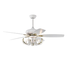 Cargar imagen en el visor de la galería, 52&quot; Crystal Ceiling Fan with 5 Reversible Blades Light Kit and Remote Control, 3-Speed  - Matte White
