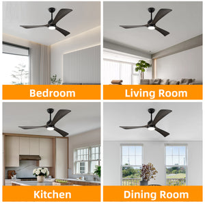 52" Matte Black + Dark Walnut Remote Control Silent Ceiling Fan Light, Reversible Ceiling Fan