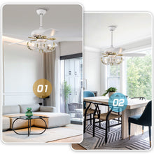 Cargar imagen en el visor de la galería, 52&quot; Crystal Ceiling Fan with 5 Reversible Blades Light Kit and Remote Control, 3-Speed  - Matte White
