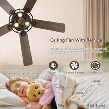 Load image into Gallery viewer, 52&#39;&#39; Farmhouse Ceiling Fan with Lights, 52 Inch Industrial Cage Ceiling Fan Light, Indoor Outdoor Ceiling Fan with Remote, Reversible AC Motor
