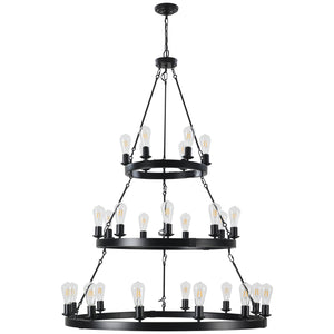 43.4" Large Vintage Triple Round Candle Chandelier Living Room Ceiling Candle Holder Chandelier Black Chain Chandelier