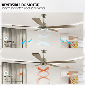 60" Modern Ceiling Fan Light Olive Green Wood Ceiling Fan 6 Speed Silent Reversible Ceiling Fan