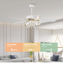 Charger l&#39;image dans la galerie, 52&quot; Crystal Ceiling Fan with 5 Reversible Blades Light Kit and Remote Control, 3-Speed  - Matte White
