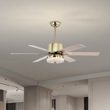 Cargar imagen en el visor de la galería, 52&quot; Modern Style Ceiling Fan Light Gold LED Ceiling Light Remote Control 3 Speed Reversible Silent Ceiling Fan, 1h/4h/8h Timer
