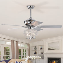 Cargar imagen en el visor de la galería, 52&quot; Crystal Ceiling Fan with Lights Fandelier Chandelier Reversible Blades 3 Wind Speeds Remote Control --Chrome
