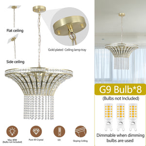 23.6" Golden Waterfall Crystal Chandelier High-end Luxury Crystal Chandelier Living Room Chain Chandelier