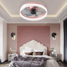 Cargar imagen en el visor de la galería, 19.7&quot; Simple LED Ring Chandelier Fan Modern Recessed Ceiling Light Chandelier Pink Ceiling Fan Light
