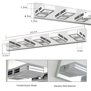 32.3" LED Modern Chrome Vanity Light Bathroom Acrylic Mirror Front Light Rectangular 5 Lights