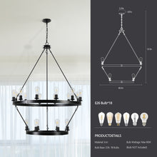 Load image into Gallery viewer, 40.2&quot; Large Vintage Double Round Candle Chandelier Living Room Ceiling Candle Holder Chandelier Black Chain Chandelier
