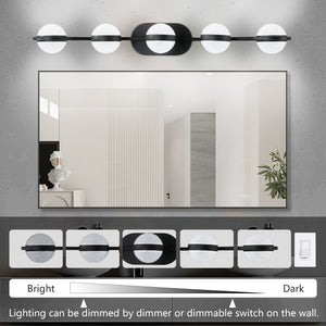 35.4" Modern Bathroom Black Mirror Light Wall Mounted Vanity Light Globe 5 Lights