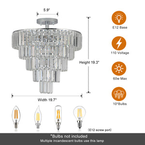 19.7" Chrome Luxury Crystal Chandelier Round K9 Crystal Light Luxury Home Decor Lighting