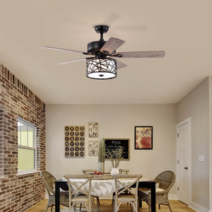 52'' Low Profile Ceiling Fan with Lights (No Include Bulb), Blade Dark Wood Ceiling Fan