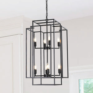 18.1" Vintage Lantern Chandelier Farmhouse Candle Chandelier (Black)