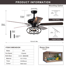 Carregar imagem no visualizador da galeria, 52&quot; Cage Ceiling Fan Light Industrial Style Dark Wood Ceiling Fan
