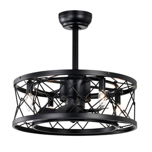 20" Matte Black Drum Ceiling Fan Light Modern Cage Reversible Ceiling Fan Light