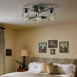 Modern Style Ceiling Light Green Cage Ceiling Fan Light Remote Controlled Ceiling Fan Light