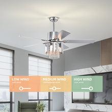 Charger l&#39;image dans la galerie, 52&quot; Crystal Chandelier Chrome Ceiling Fan Light Reversible 3-speed Silent Ceiling Fan
