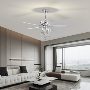 52” 4 Lights Ceiling Fan with 5 Wood Blades, Two-Color Fan Blade, AC Motor, Remote Control, Reversible Airflow, 3-Speed, Adjustable Height, Traditional Ceiling Fan (Silver)