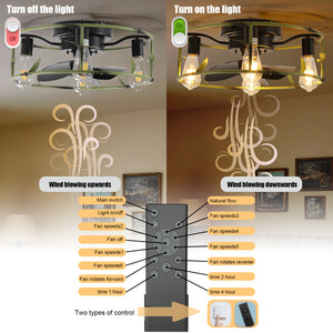 Modern Style Ceiling Light Green Cage Ceiling Fan Light Remote Controlled Ceiling Fan Light