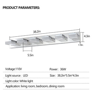 38.2" Chrome Vanity Light Modern Bathroom LED Mirror Light Rectangular 6 Lights