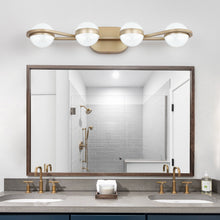 Load image into Gallery viewer, 28&quot; Modern Bathroom Gold Mirror Light Wall Mounted Vanity Light Globe 4 Lights
