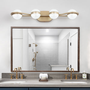 28" Modern Bathroom Gold Mirror Light Wall Mounted Vanity Light Globe 4 Lights