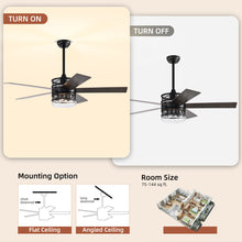 Load image into Gallery viewer, 52-inch 5-blade Lighted Ceiling Fan with Remote Control , Glass Shade (Optional Remote) --Matte Black
