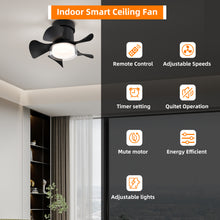 Load image into Gallery viewer, 21&#39;&#39; Low Noise Matte Black ABS Blade Remote Ceiling Fan with LED Light (Matt Black)
