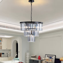 Carregar imagem no visualizador da galeria, 19.7 Inch Black Luxury K9 Crystal Chandelier Modern Chain Chandelier 4 Layers Clear Crystal Chandelier
