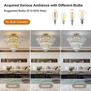 19.7" Gold Luxury Crystal Chandelier Round K9 Crystal Light Luxury Home Decor Lighting