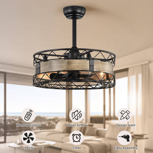 20.5" Caged Ceiling Fan 5 ABS Blades with  Remote Control,Timer, 3 Speeds Indoor Ceiling Fan for (No include Bulbs)