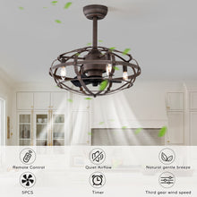 Load image into Gallery viewer, 21&quot; Matte Black Cage Ceiling Fan Industrial Style Remote Control Ceiling Fan Light Kit 3-Speed Timer Ceiling Fan
