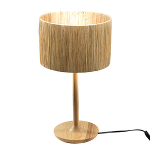 21.3" Traditional Solid Wood Table Lamp Plug-in Switch Console Table Lamp Straw Shade Table Lamp