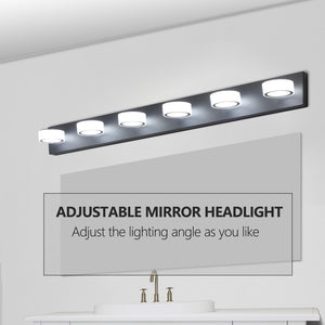 LED Modern Black Vanity Light Bathroom Acrylic Mirror Front Light Round 6 Lights