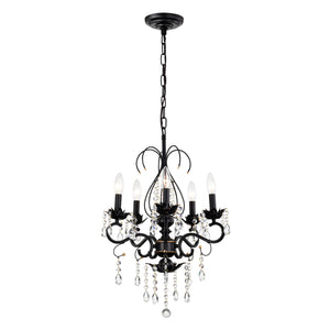 18" Classic Vintage Chandelier, Crystal Chandelier, Matte Black Candle Chandelier