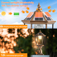 Load image into Gallery viewer, 2 Pack Vintage Gold Garden Path Lights Dimmable LED Solar Pillar Lights
