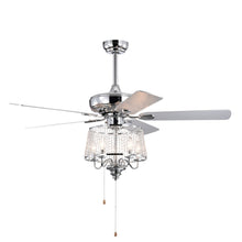 Load image into Gallery viewer, 52&quot; Crystal Ceiling Fan, Modern Electrical Fan with 5 Wood Reversible Blades, 4 Bulbs Not Included,Noiseless Reversible AC Motor (Chrome)
