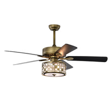 Load image into Gallery viewer, 52&quot; Vintage Bronze Crystal Ceiling Fan Light with 5 Wood Two-Tone Blades, Remote Control 3-Speed Reversible Ceiling Fan
