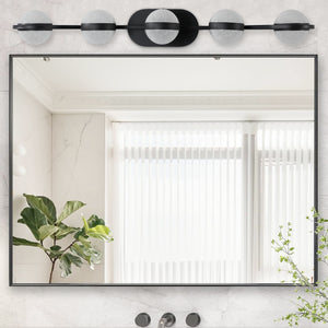 35.4" Modern Bathroom Black Mirror Light Wall Mounted Vanity Light Globe 5 Lights