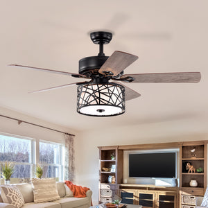 52'' Low Profile Ceiling Fan with Lights (No Include Bulb), Blade Dark Wood Ceiling Fan