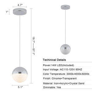 Simple Linear Chandelier Modern Chrome LED Spherical Chandelier Dimmable