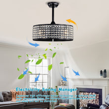 Cargar imagen en el visor de la galería, 20.67&quot; Crystal Ceiling Fan AC Motor, Black Enclosed Ceiling Fan with Light and Remote, Reversible 3 Speeds, 1/2/4 Timing (No Bulbs Included)--Matte Black
