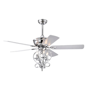 52” 4 Lights Ceiling Fan with 5 Wood Blades, Two-Color Fan Blade, AC Motor, Remote Control, Reversible Airflow, 3-Speed, Adjustable Height, Traditional Ceiling Fan (Silver)